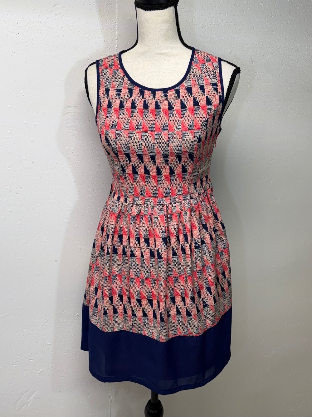 YA Los Angeles navy and Coral Geometric Fit & Flare Dress